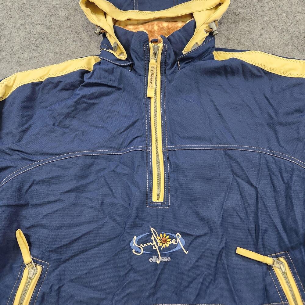 VTG Ellesse Sunflower Jacket Mens Large Pullover Hooded Japan 90s Fleece‎ Lined - Picture 5 of 16